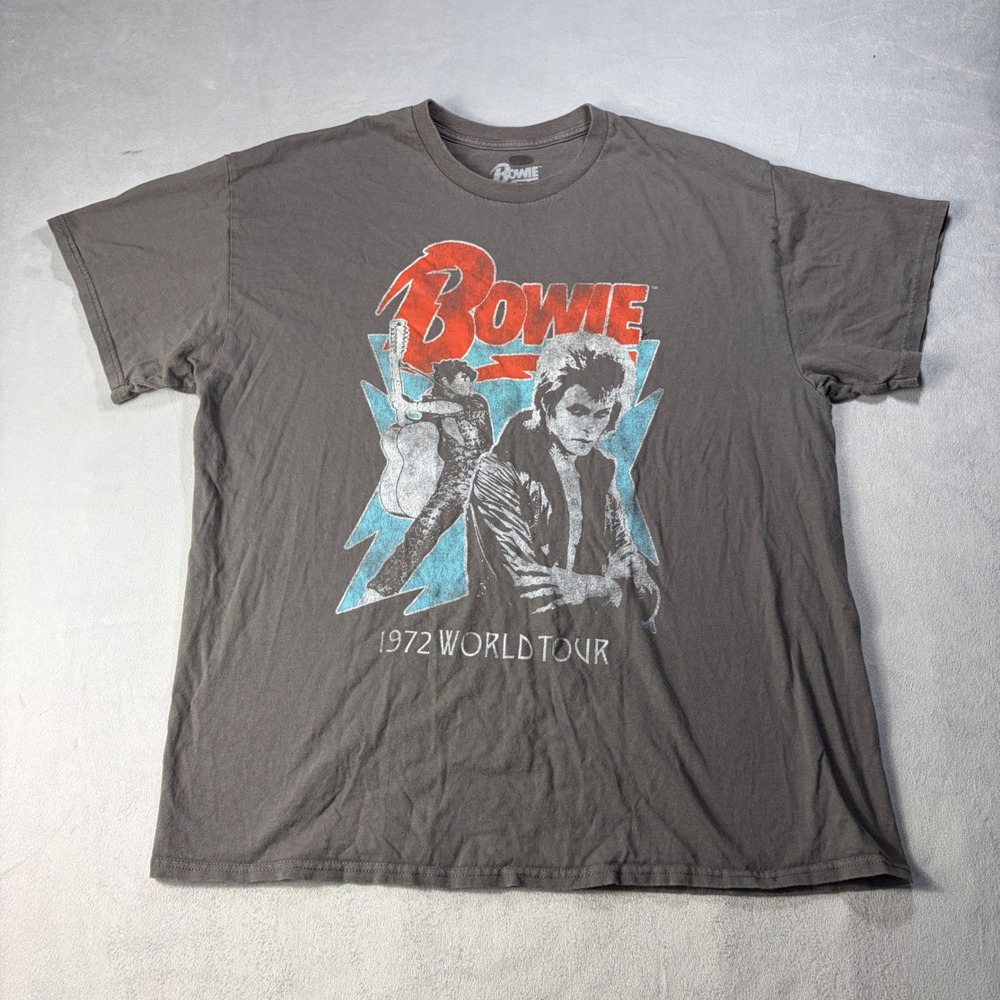 David Bowie 1972 World Tour Graphic T-Shirt Gray Mens XL Ziggy Stardust Rock